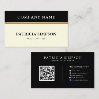 Elegant Black and Ivory Cream Minimalist QR Code Business Card