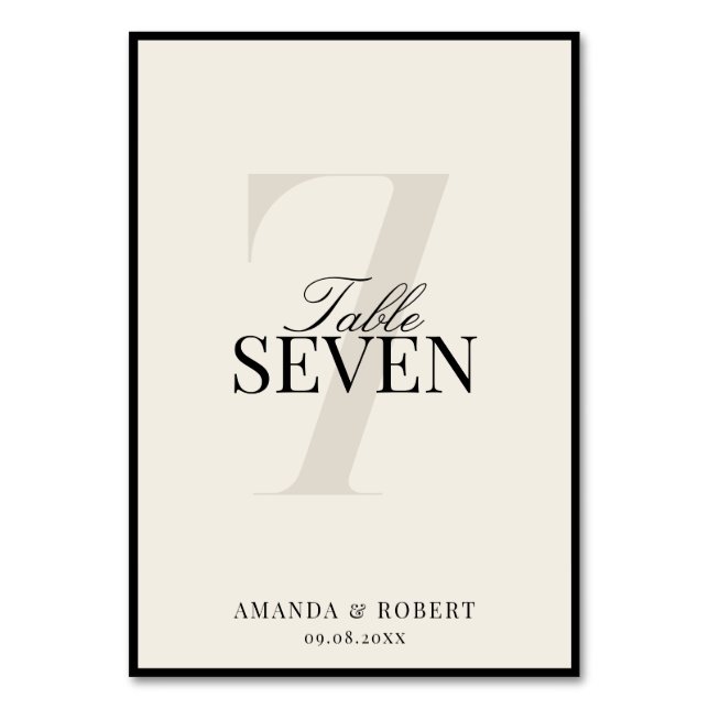 Elegant Black and Ivory Old Money Wedding Table Number (Front)