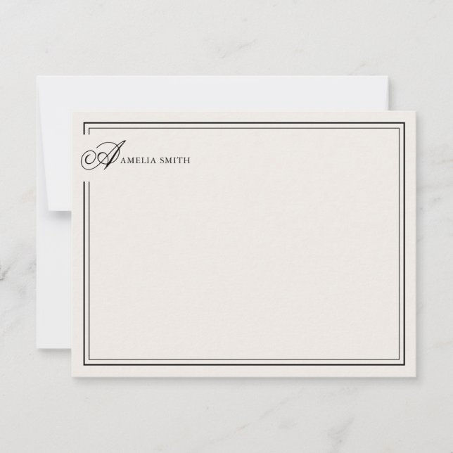Elegant Black and Ivory Two Border Monogram Card (Front)