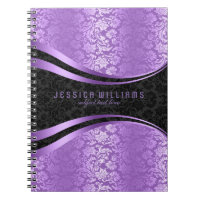 Elegant Black And Lavender Floral Damasks Pattern