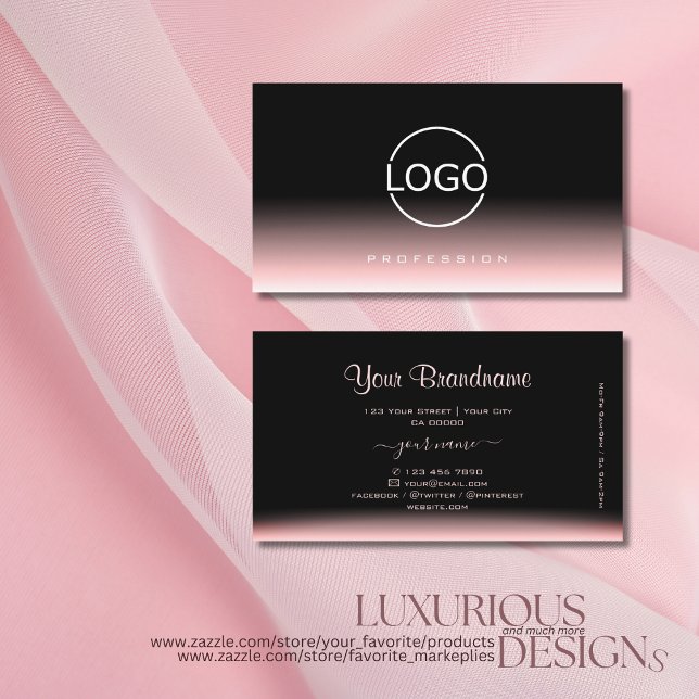 Elegant Black and Light Pink Gradient with Logo Business Card (Creator Uploaded)
