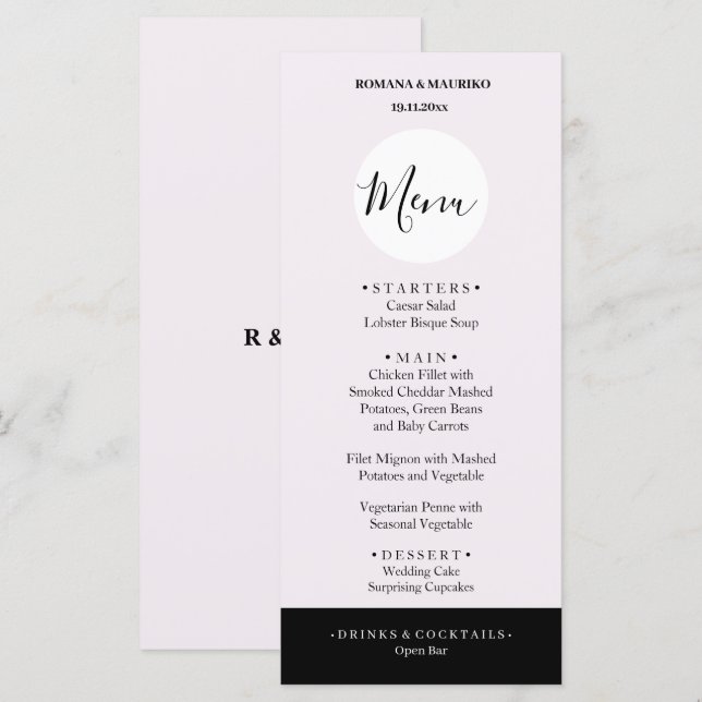 Elegant Black And Lilac Minimalist Menu (Front/Back)