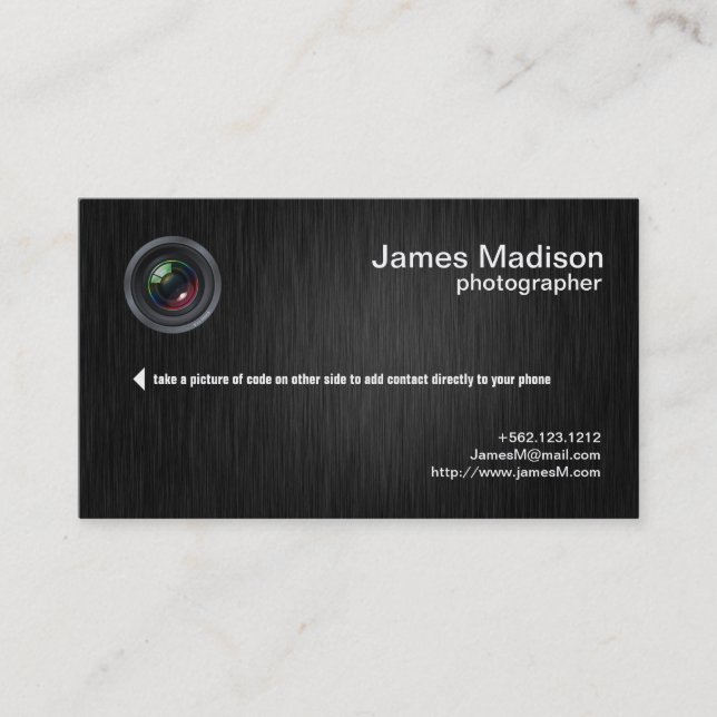 Elegant Black and Metallic Gold Photography Business Card (Front)