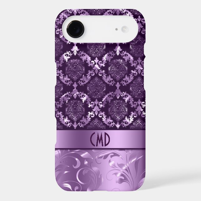 Elegant Black And Metallic Purple Damasks & Lace Case-Mate iPhone Case (Back)