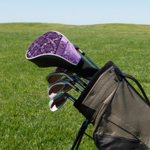 Elegant Black And Metallic Purple Damasks & Lace Golf Head Cover