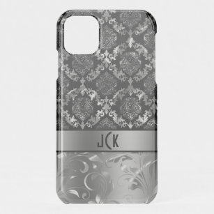 Elegant Black And Metallic Silver Damasks & Lace 2 iPhone 11 Case