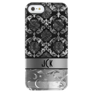 Elegant Black And Metallic Silver Damasks & Lace 2 Clear iPhone SE/5/5s Case