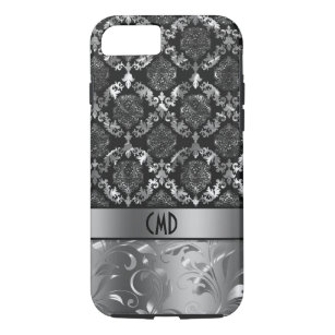 Elegant Black And Metallic Silver Damasks & Lace Case-Mate iPhone Case