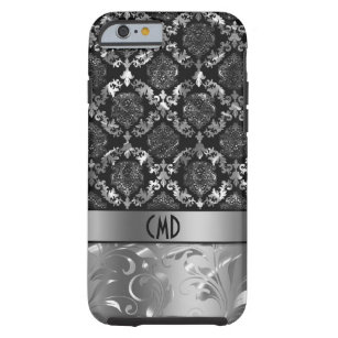 Elegant Black And Metallic Silver Damasks & Lace Tough iPhone 6 Case
