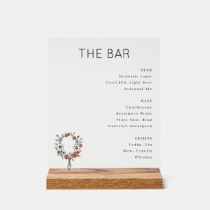 Elegant Black and Orange Floral Bar Menu Acrylic Sign