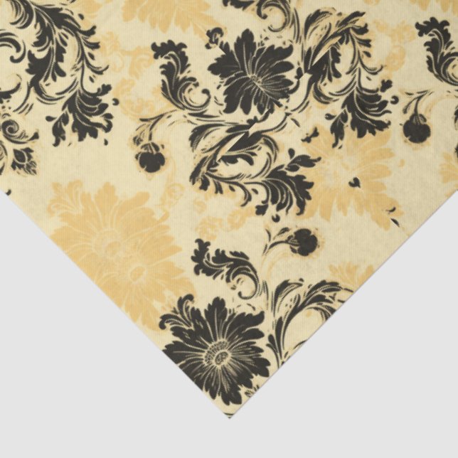 Elegant Black and Orange French Decoupage Tissue Paper (Detail)