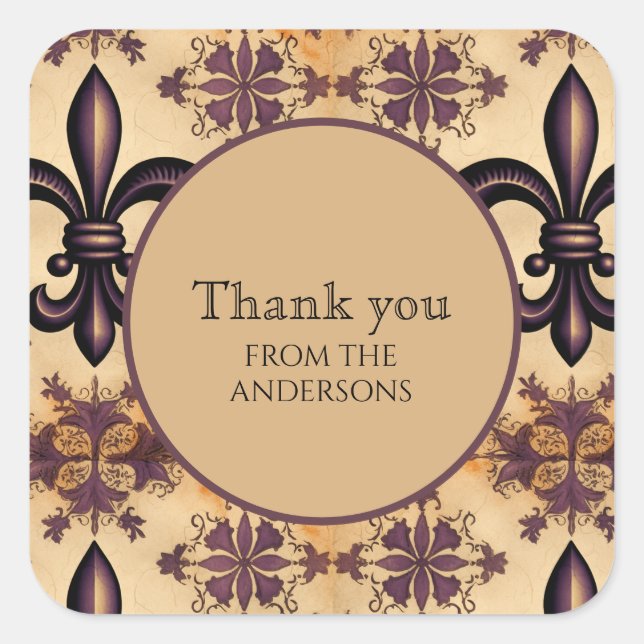 Elegant Black and Orange Pattern Square Sticker (Front)