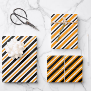 Elegant Black And Orange Stripes Pattern  Wrapping Paper Sheet