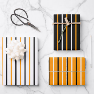 Elegant Black And Orange Stripes Pattern Wrapping Paper Sheet