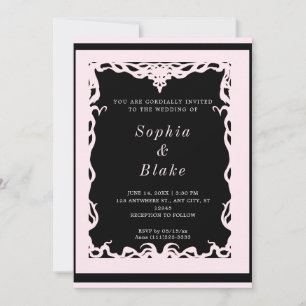 Elegant Black and Pale Pink Art Deco Wedding  Invitation