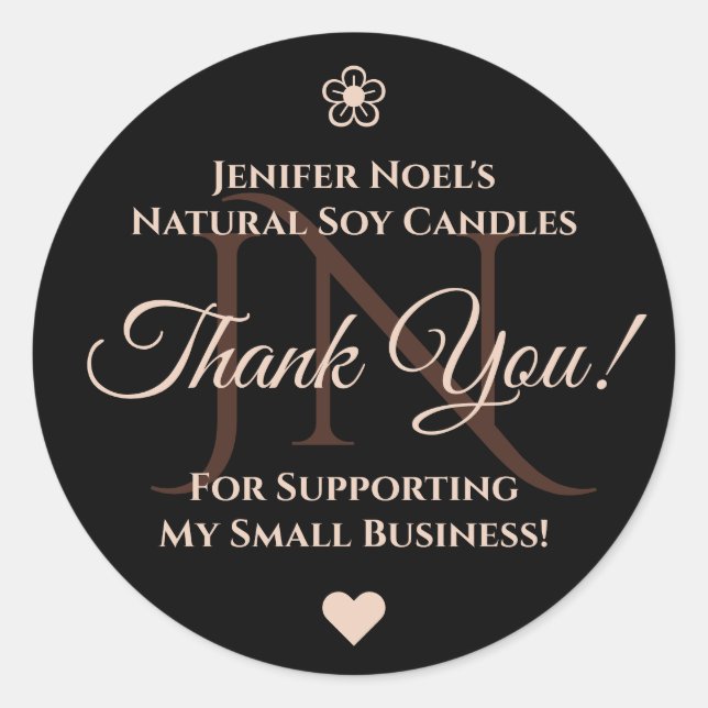 Elegant Black and Pastel Pink Rosé Thank You Label (Front)