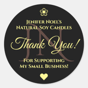 Elegant Black and Pastel Yellow Thank You Labels