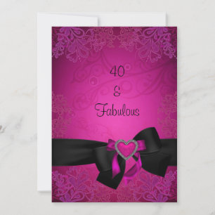 Elegant Black and Pink Fabulous 40th Birthday Invitation