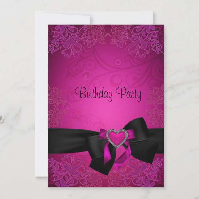 Elegant Black and Pink Fabulous 40th Birthday Invitation (Front)
