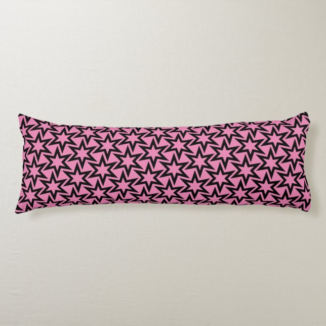 Elegant Black and Pink Geometric Star Pattern Body Cushion (Front)