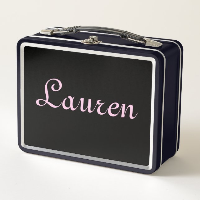 Elegant Black and Pink Metal Lunch Box (Front)