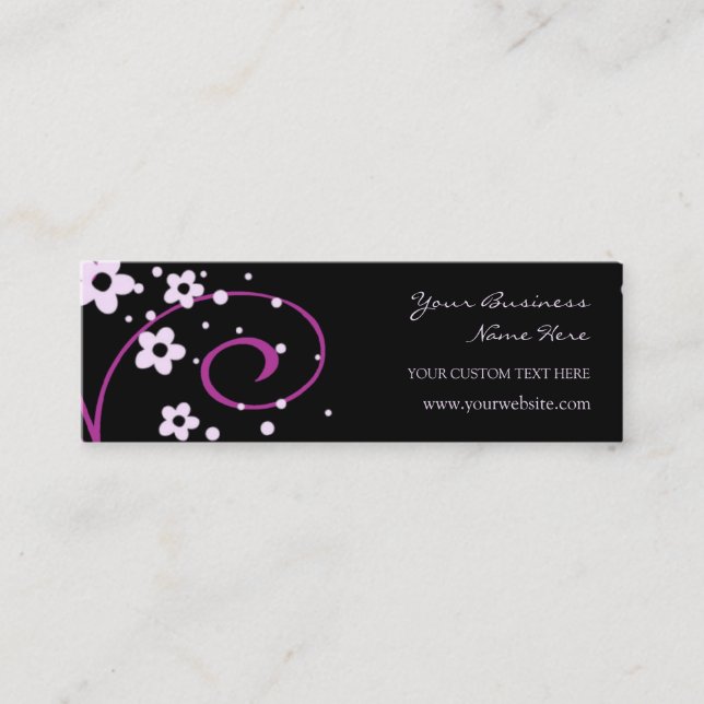 Elegant Black and Pink Swirls Business Cards (Front)