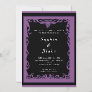 Elegant Black and Purple Art Deco Wedding Invitation