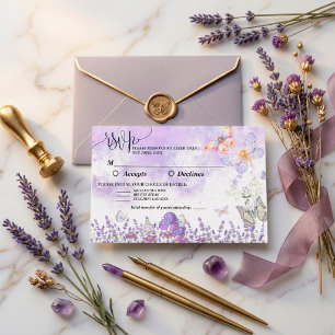 Elegant Black and Purple Butterfly Wedding RSVP  Card