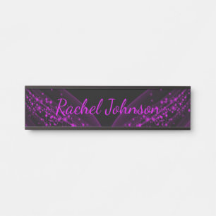 Elegant Black and Purple Glitter Office Door Sign