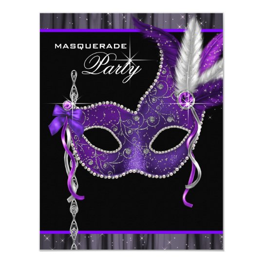 Elegant Black and Purple Masquerade Party Card