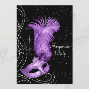 Elegant Black and Purple Masquerade Party Invitation