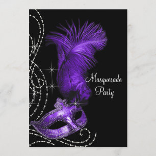 Elegant Black and Purple Masquerade Party Invitation