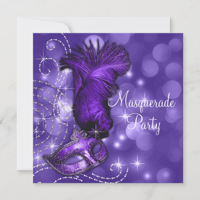 Elegant Black and Purple  Masquerade Party Invitation (Front)