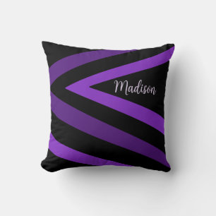 Elegant Black and Purple Striped Zigzag Name  Cushion