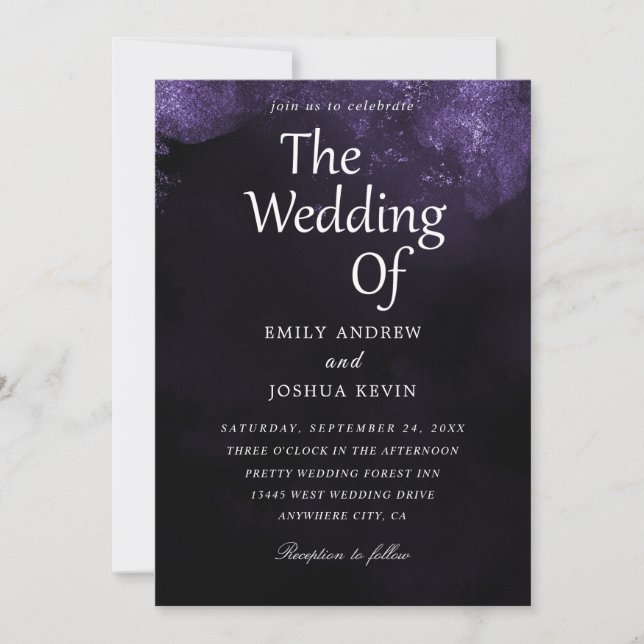 Elegant black and purple wedding invitations (Front)