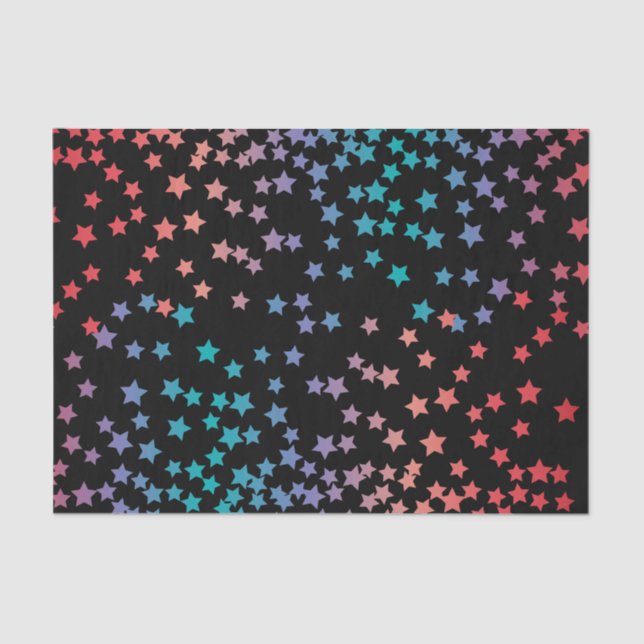 Elegant Black and Rainbow Stars Starry Night Sky Tissue Paper (Front)