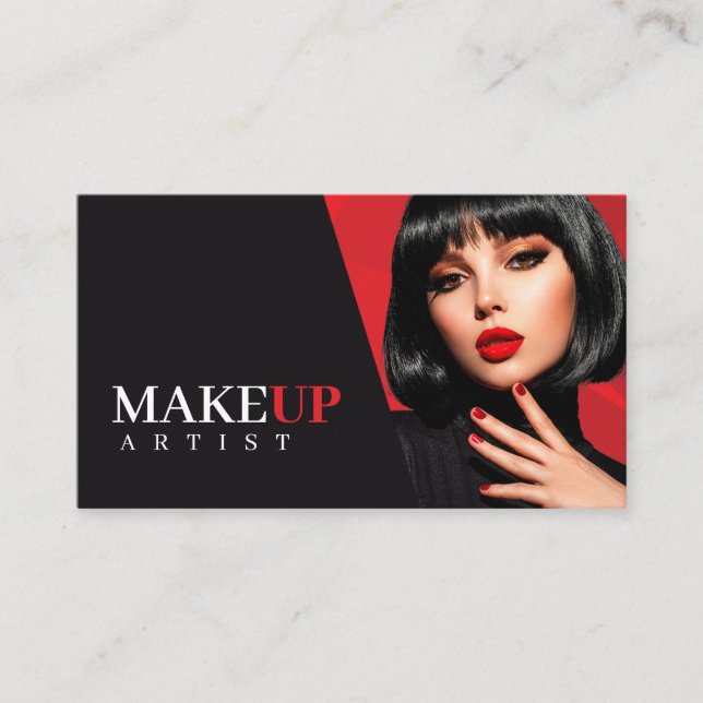  Elegant Black and Red Beauty Business Card  (Front)