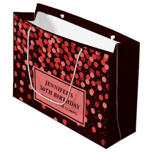 Elegant Black and Red Confetti Birthday Large Gift Bag