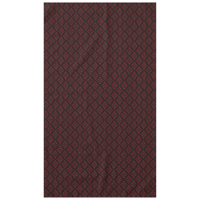 Elegant Black and Red Damask Pattern Tablecloth (Front)