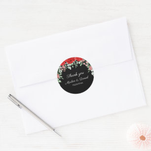 Elegant Black And Red Floral Wedding Classic Round Sticker
