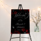 Elegant Black and Red Floral Wedding Welcome Sign