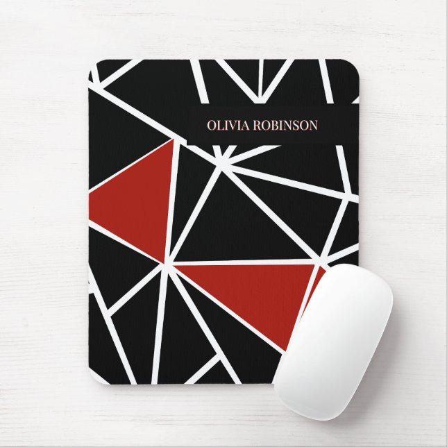 Elegant black and red geometric pattern mouse pad (With Mouse)