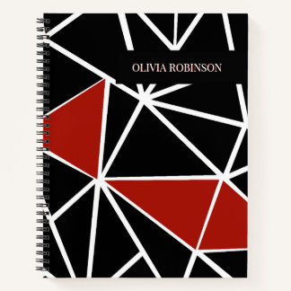 Elegant black and red geometric pattern notebook