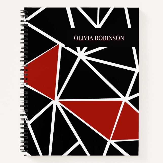 Elegant black and red geometric pattern notebook (Front)