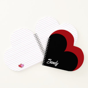 Elegant black and red heart monogram name notebook