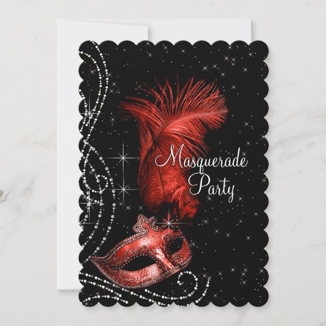 Elegant Black and Red Masquerade Party Invitation (Front)