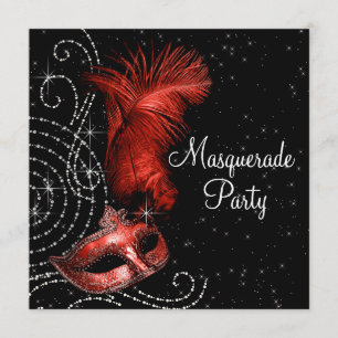 Elegant Black and Red Masquerade Party Invitation