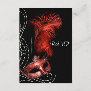 Elegant Black and Red Masquerade Party RSVP