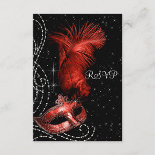 Elegant Black and Red Masquerade Party RSVP Card