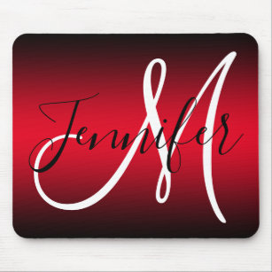 Elegant Black and Red Ombre Monogram Mouse Pad